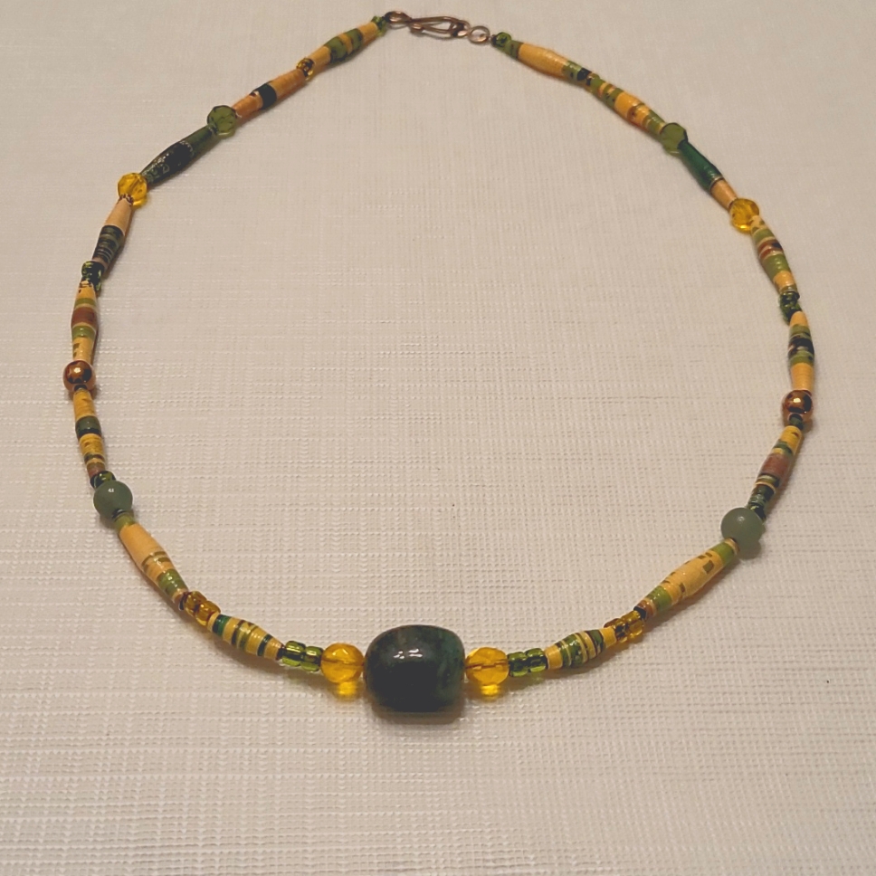 Necklace- Rolled Shellacked Paper & Beads